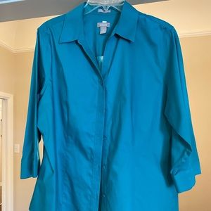 Chico’s long sleeved turquoise blouse, Size 2